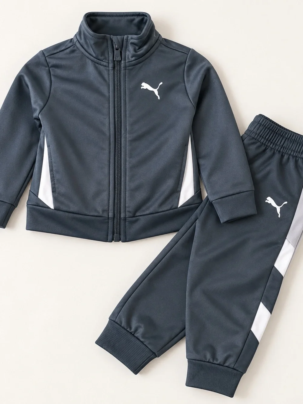Puma Kids' Charcoal Grey and White Zip-Front Jacket
